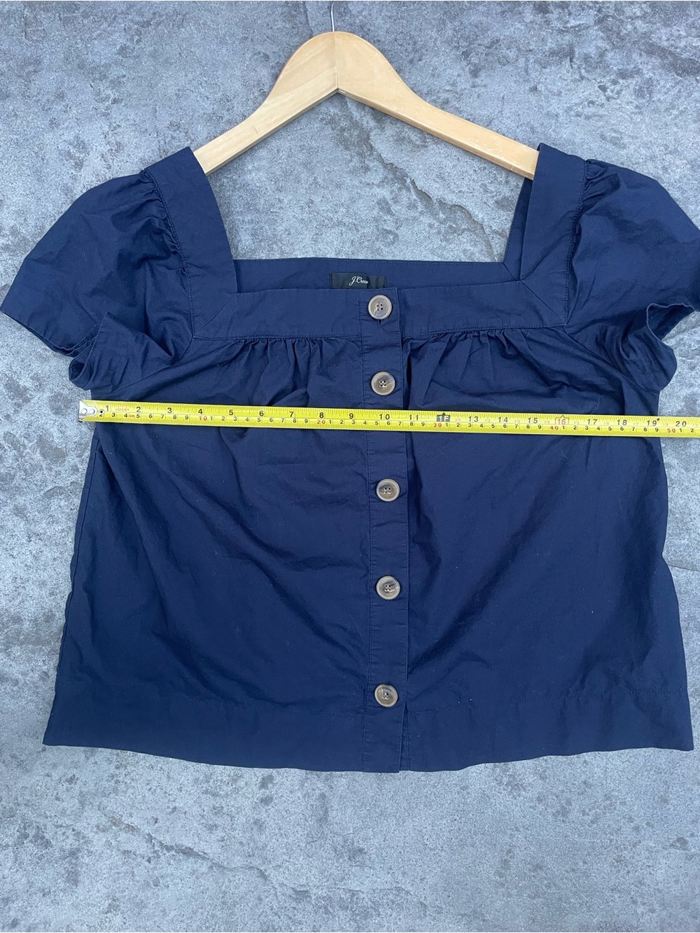 J. Crew Navy Square-Neck Button Puff Sleeve Blouse - Picture 3 of 7